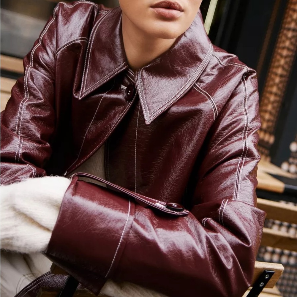 Premium Contrast Stitch Vinyl Trench Coat
